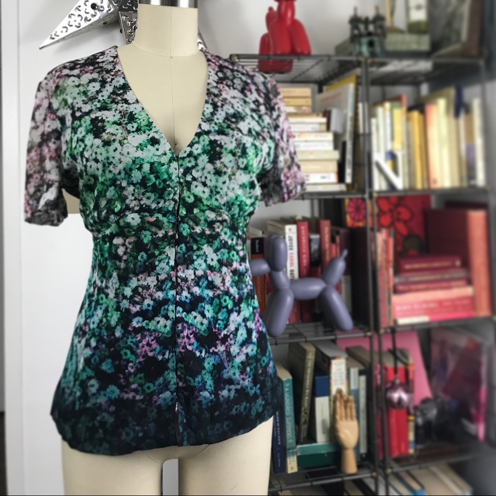 French Conn Floral Button Down Blouse Ombre Dip Dye